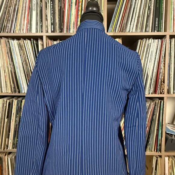 70s Vintage Spinnerin Jacket MEDIUM Blue and White Stripes Virgin Wool - Picture 5 of 12